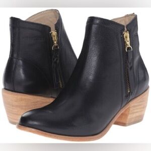 Wolverine 1883 Ella Boot Women’s Black Leather Stacked Heel Double Zip Size 9